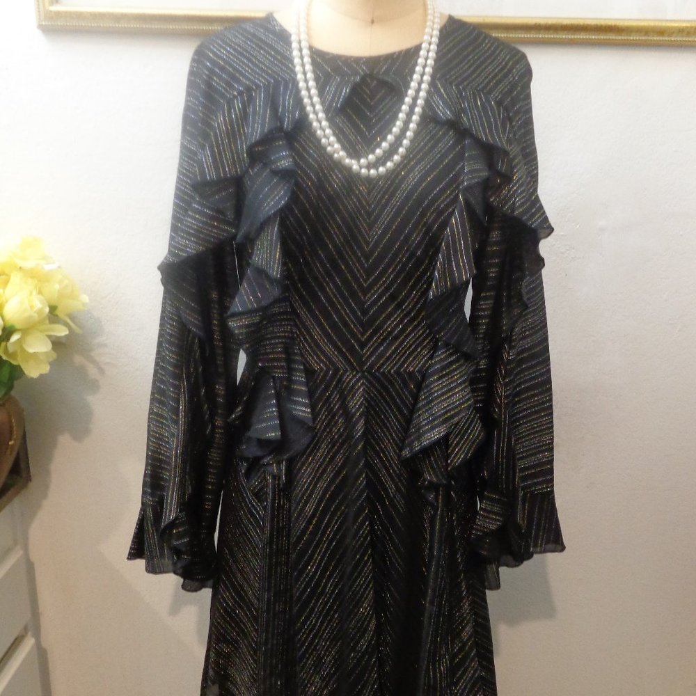 BCBGMaxAzria  Black and Gold Long Sleeve Evening Dress